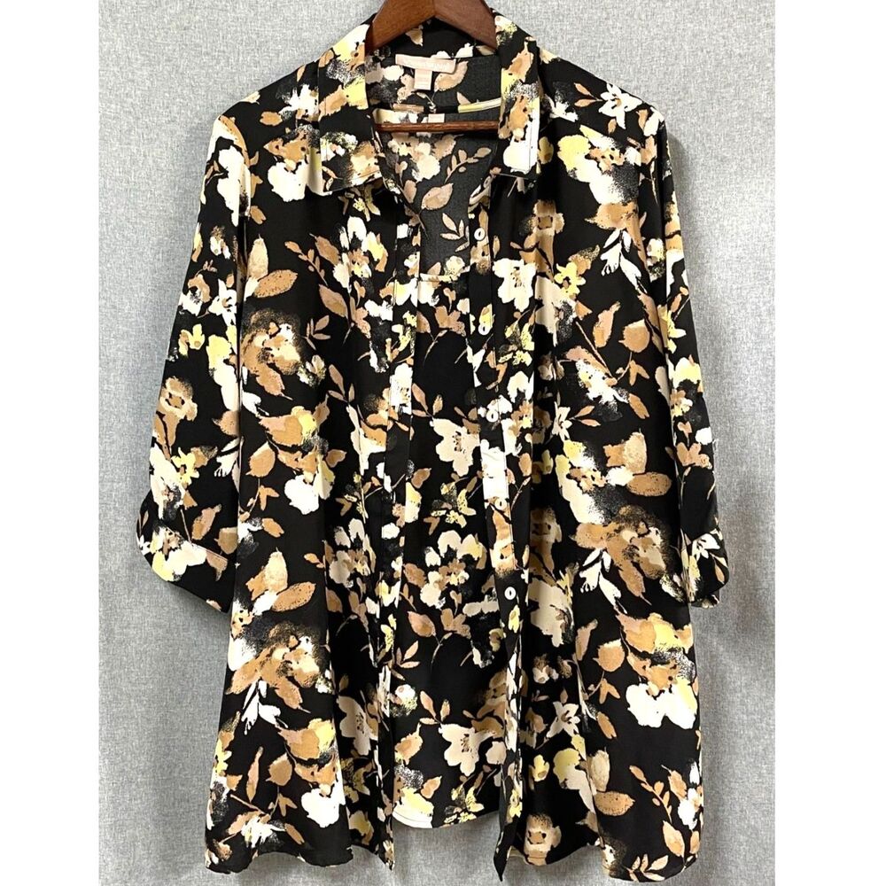 Plus Size 18/20 Floral 2 Piece Tank Button Front Shirt Set Woman Within